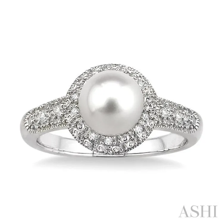 6.5x6.5 mm Cultured Pearl and 1/20 Ctw Single Cut Diamond Ring in Sterling Silver