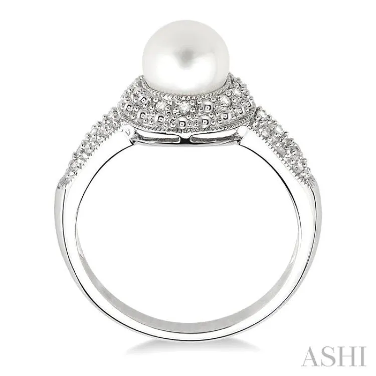 6.5x6.5 mm Cultured Pearl and 1/20 Ctw Single Cut Diamond Ring in Sterling Silver
