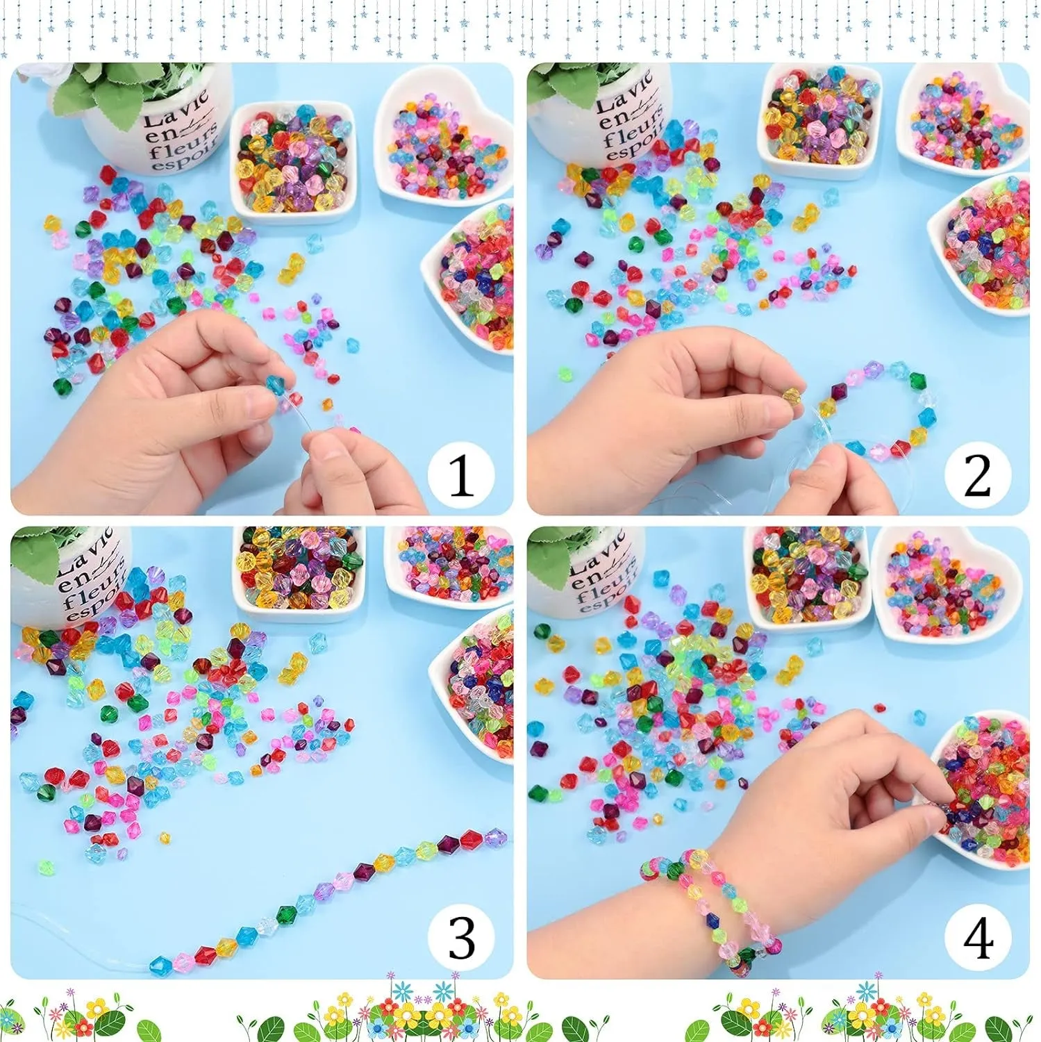 900 Pieces 3 Size Faceted Bicone Crystal Beads Bicone Mix Color DIY Craft Beads for Bracelet Necklace Earring Jewelry Making
