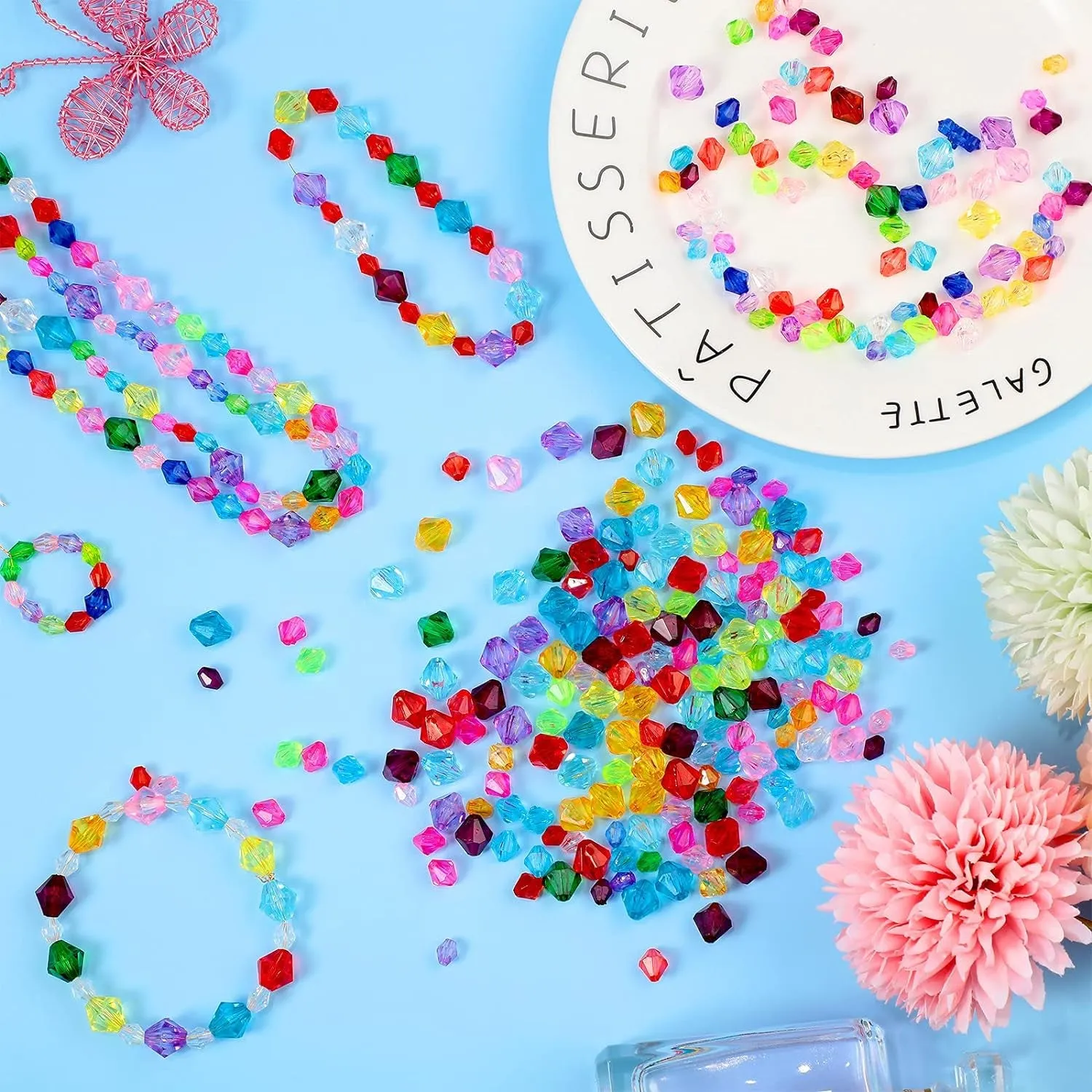 900 Pieces 3 Size Faceted Bicone Crystal Beads Bicone Mix Color DIY Craft Beads for Bracelet Necklace Earring Jewelry Making