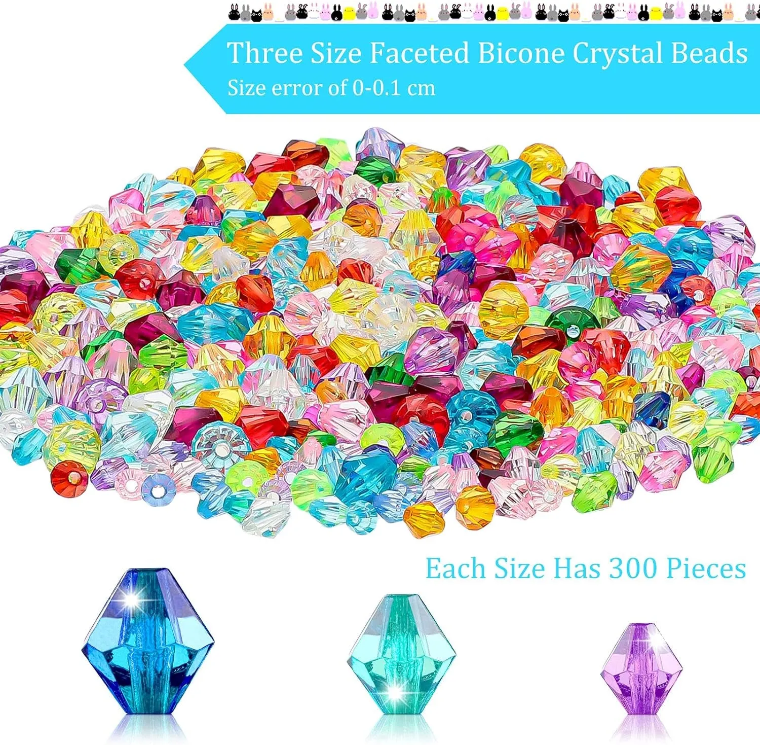 900 Pieces 3 Size Faceted Bicone Crystal Beads Bicone Mix Color DIY Craft Beads for Bracelet Necklace Earring Jewelry Making