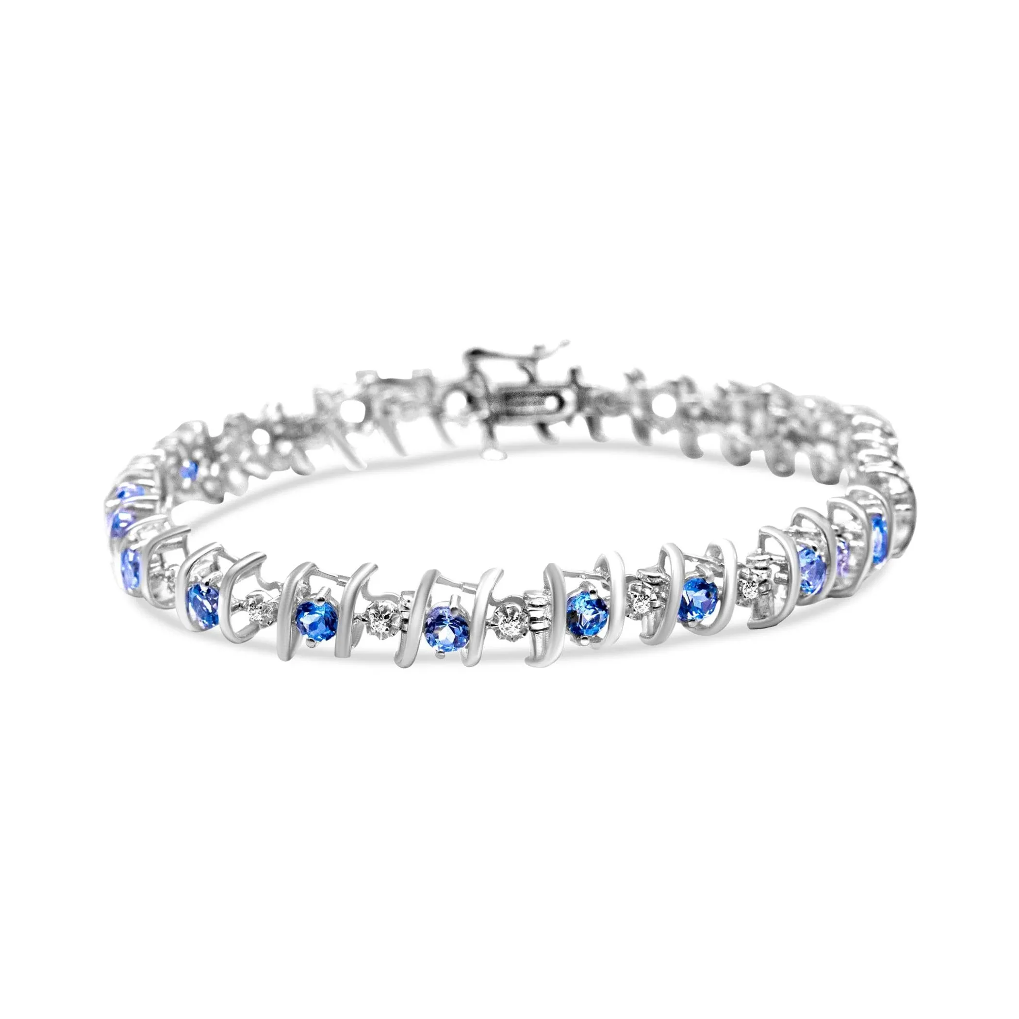 .925 Sterling Silver Lab-Grown Birthstone and 1/6 Cttw Round Diamond Tennis Bracelet (H-I Color, I1-I2 Clarity) - Pack Of: 1