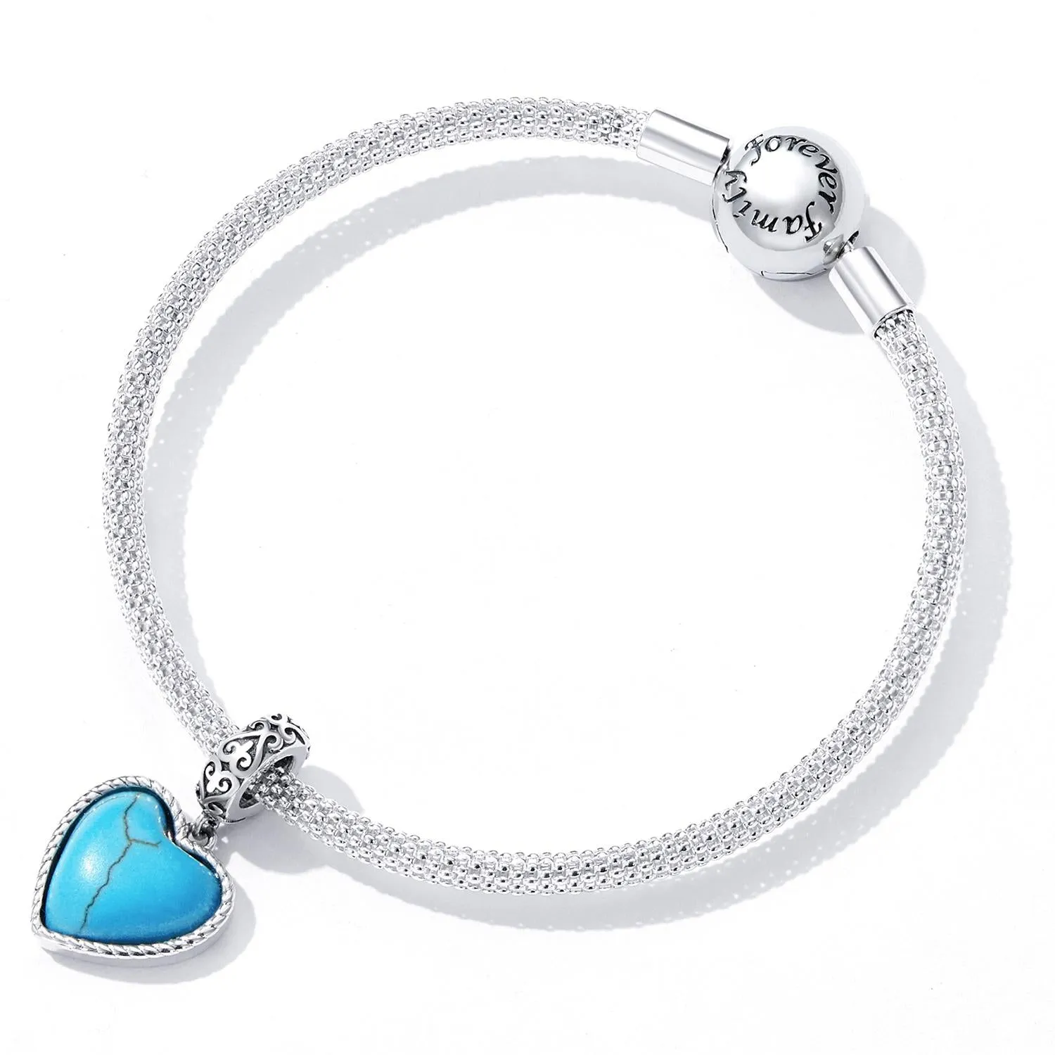 925 Sterling Silver Turquoise Heart Pendant For Diy Bracelets & Necklaces