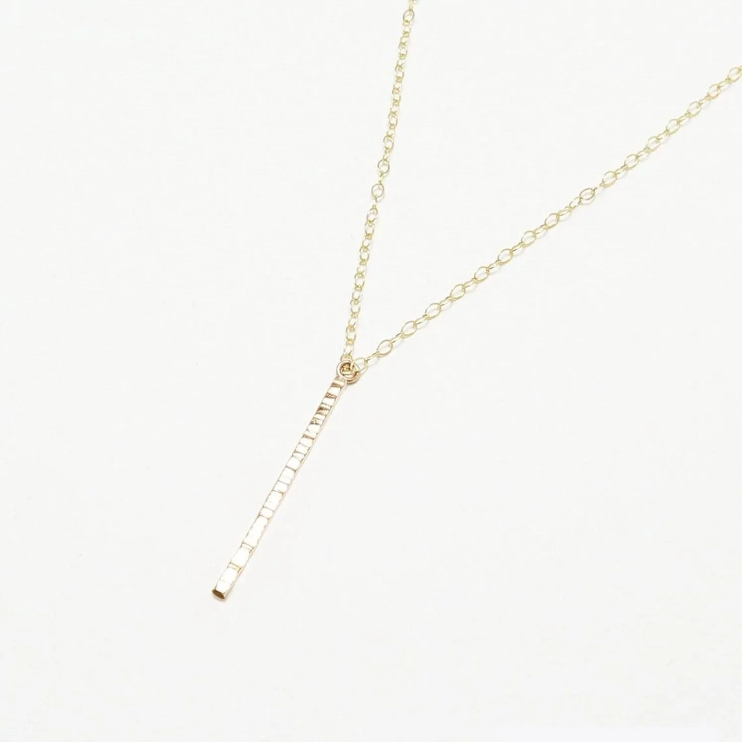 Accent Vertical Bar Line Hammered Long Necklace