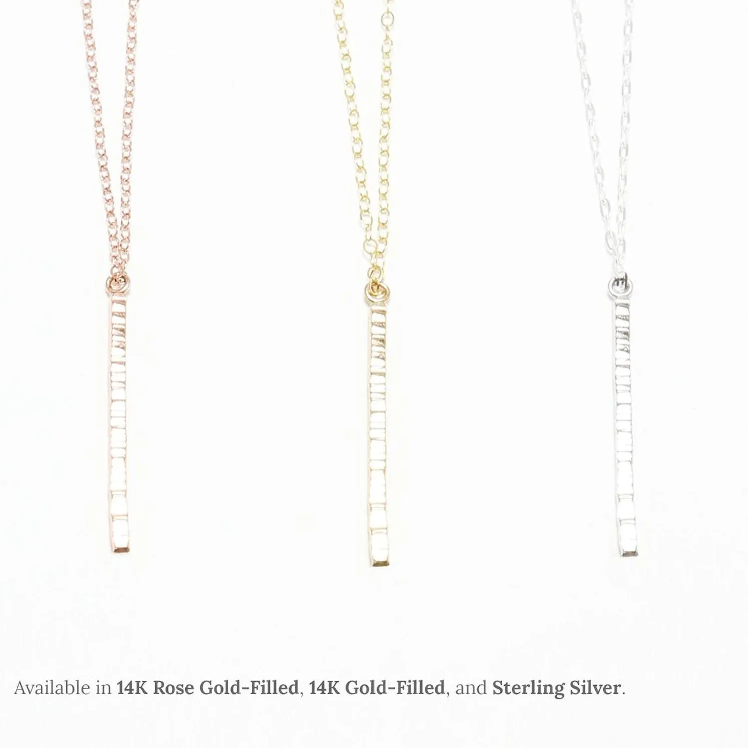 Accent Vertical Bar Line Hammered Long Necklace
