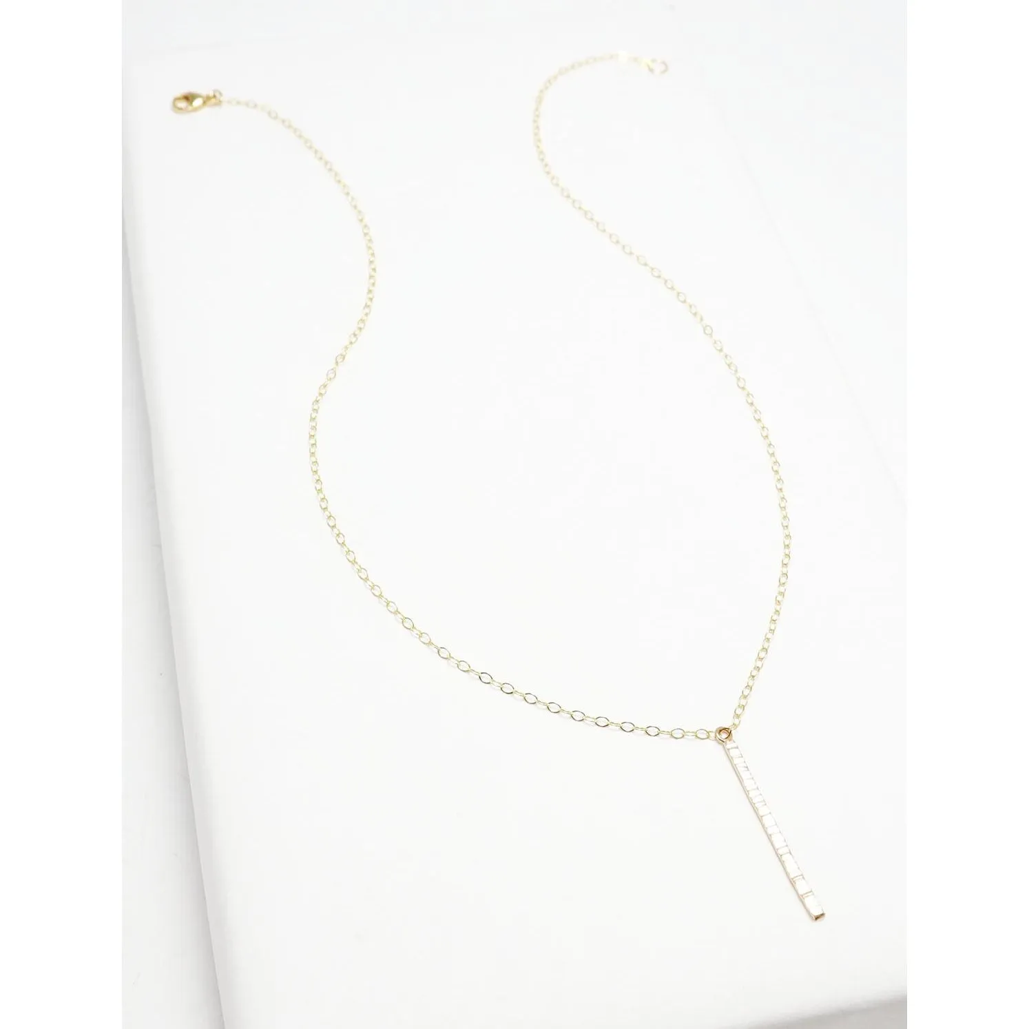 Accent Vertical Bar Line Hammered Long Necklace