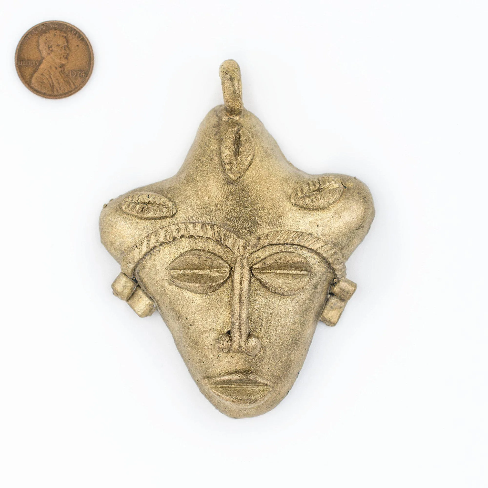 African Traditional Brass Mask Pendant (82x64mm)