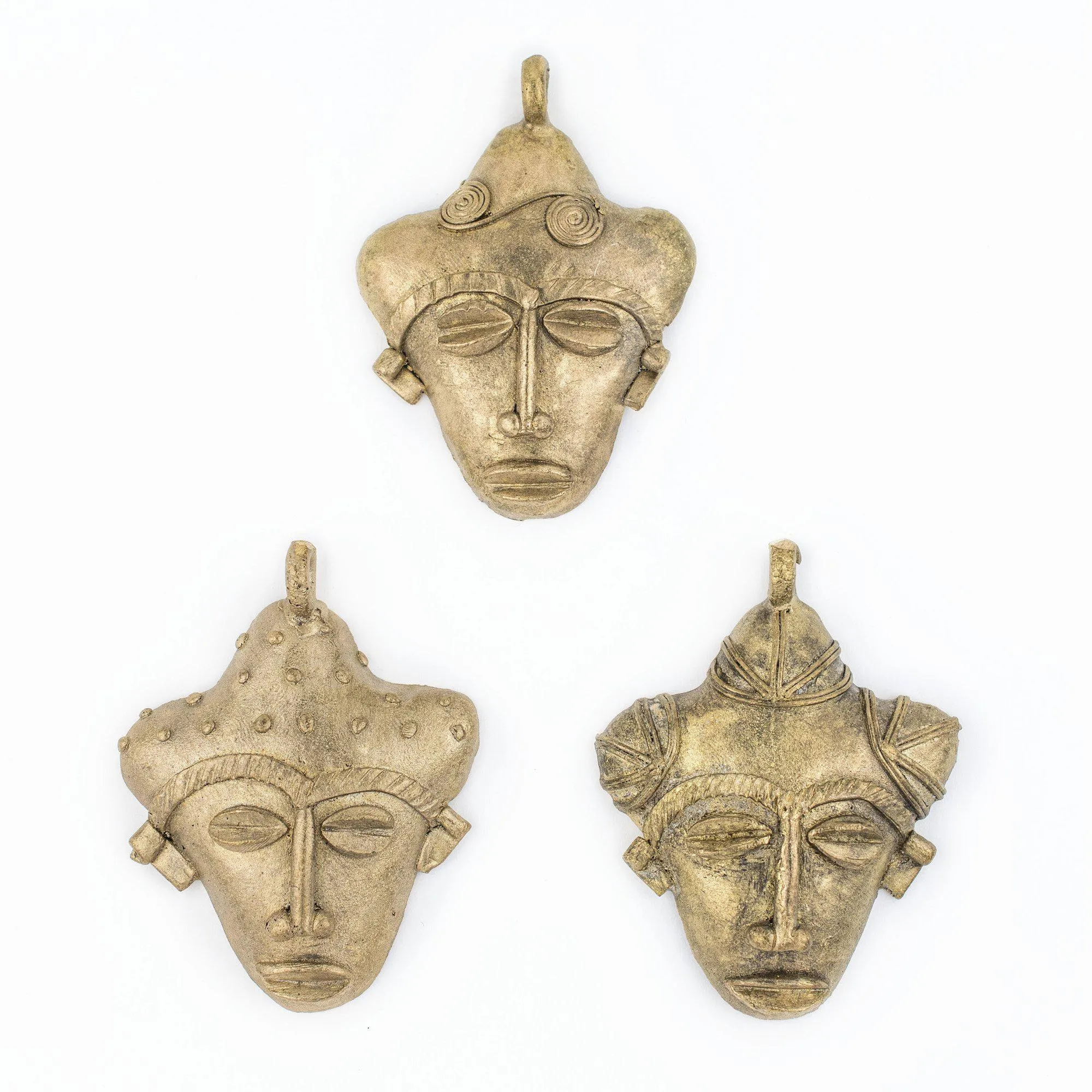 African Traditional Brass Mask Pendant (82x64mm)