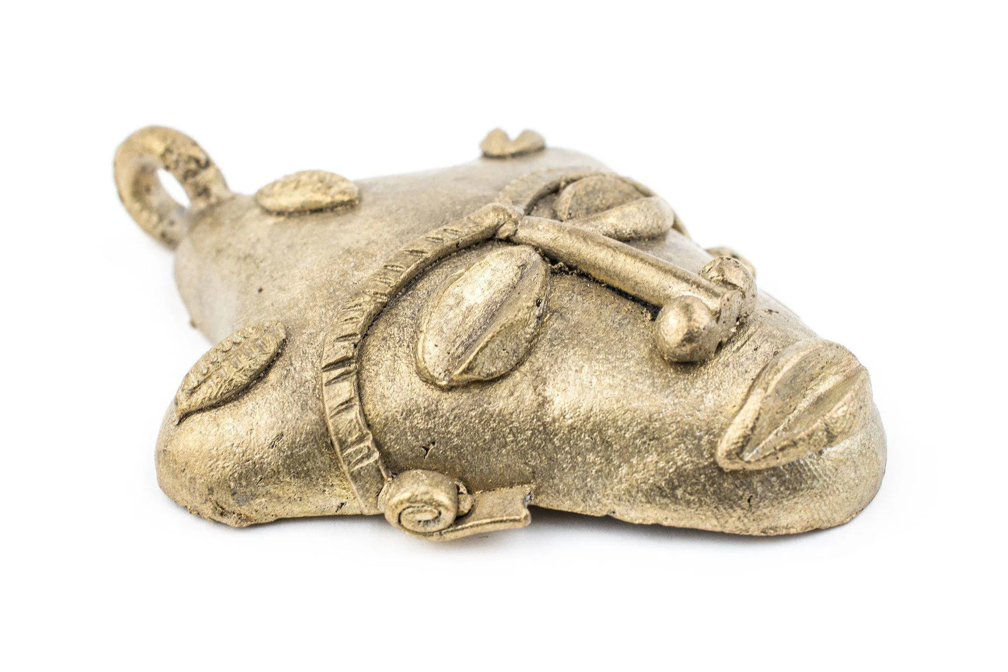 African Traditional Brass Mask Pendant (82x64mm)