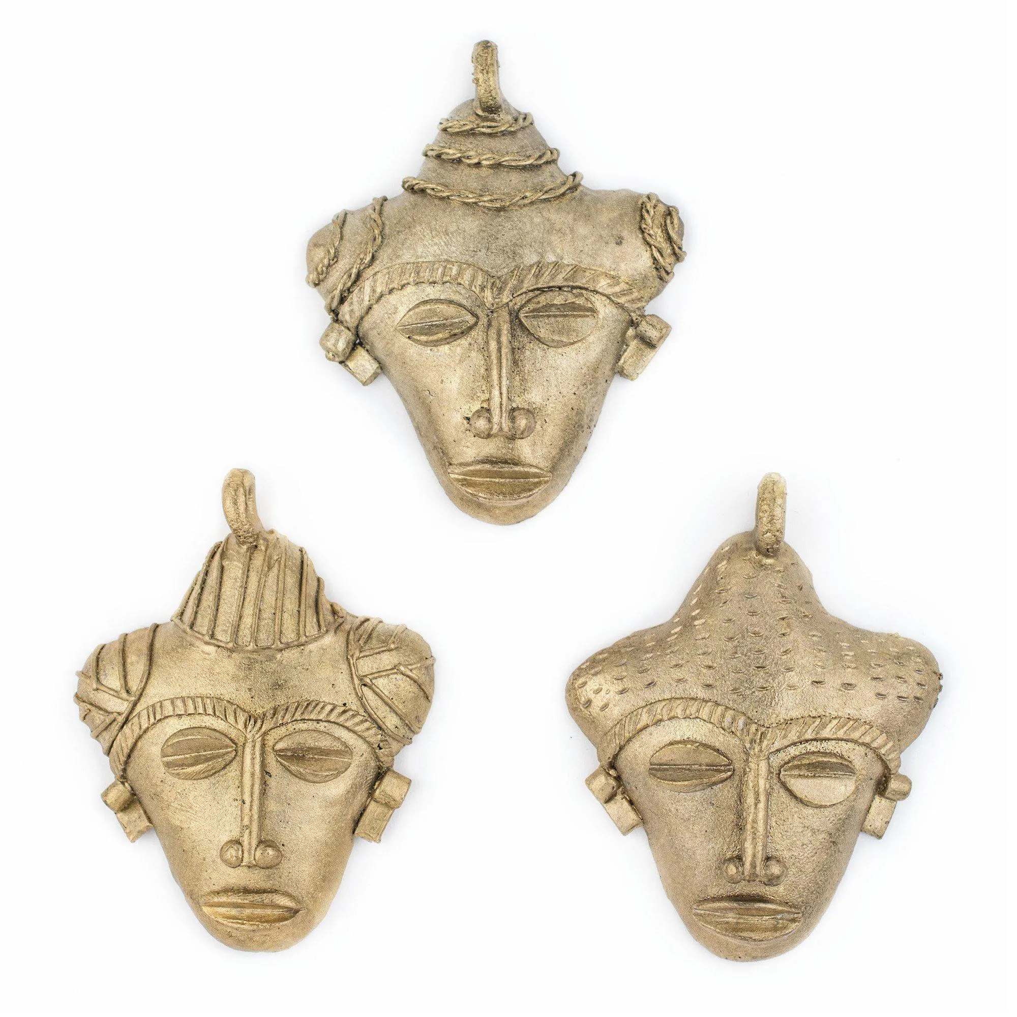African Traditional Brass Mask Pendant (82x64mm)