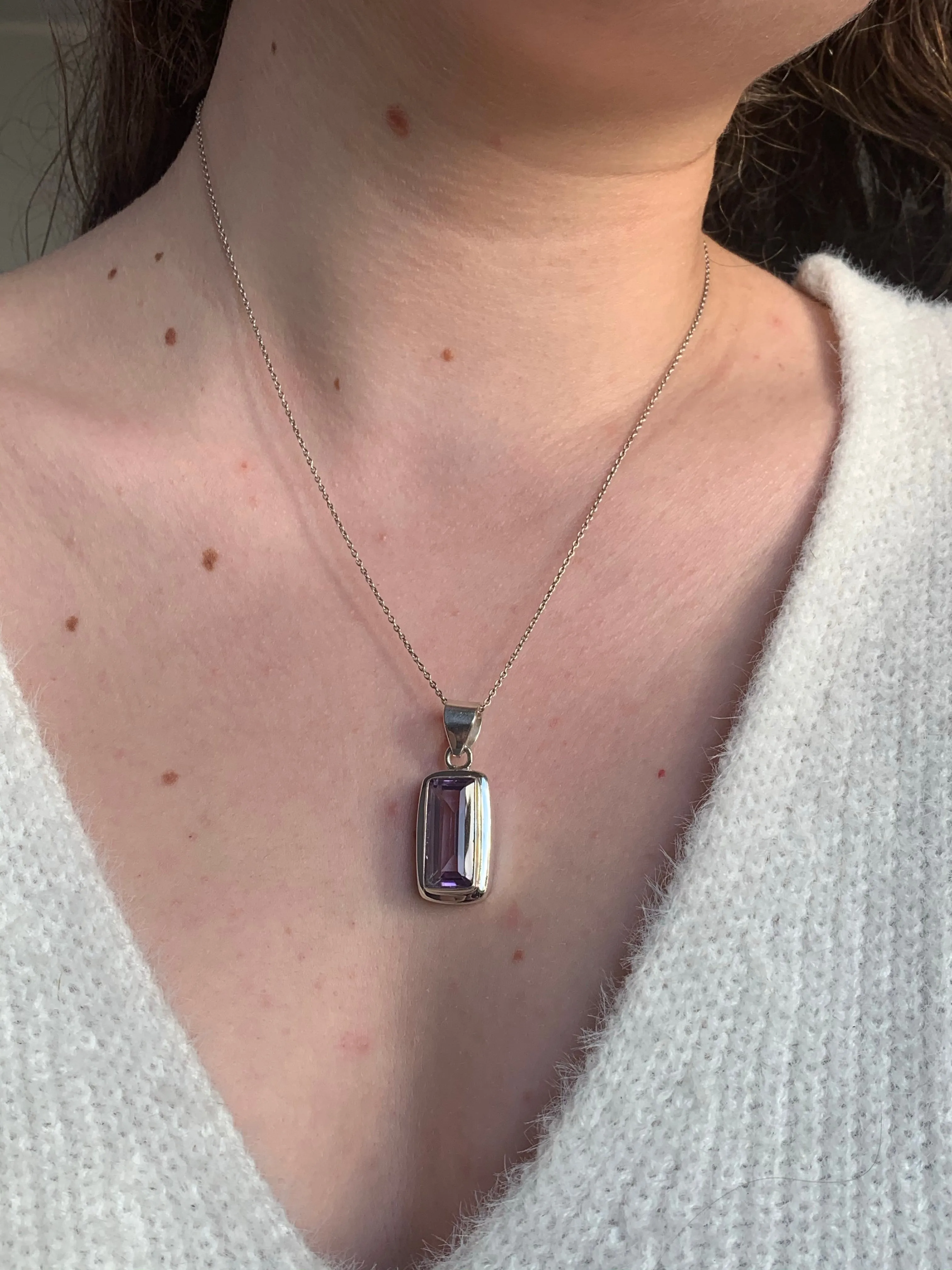 Amethyst Ansley Pendant - Faceted Rectangle