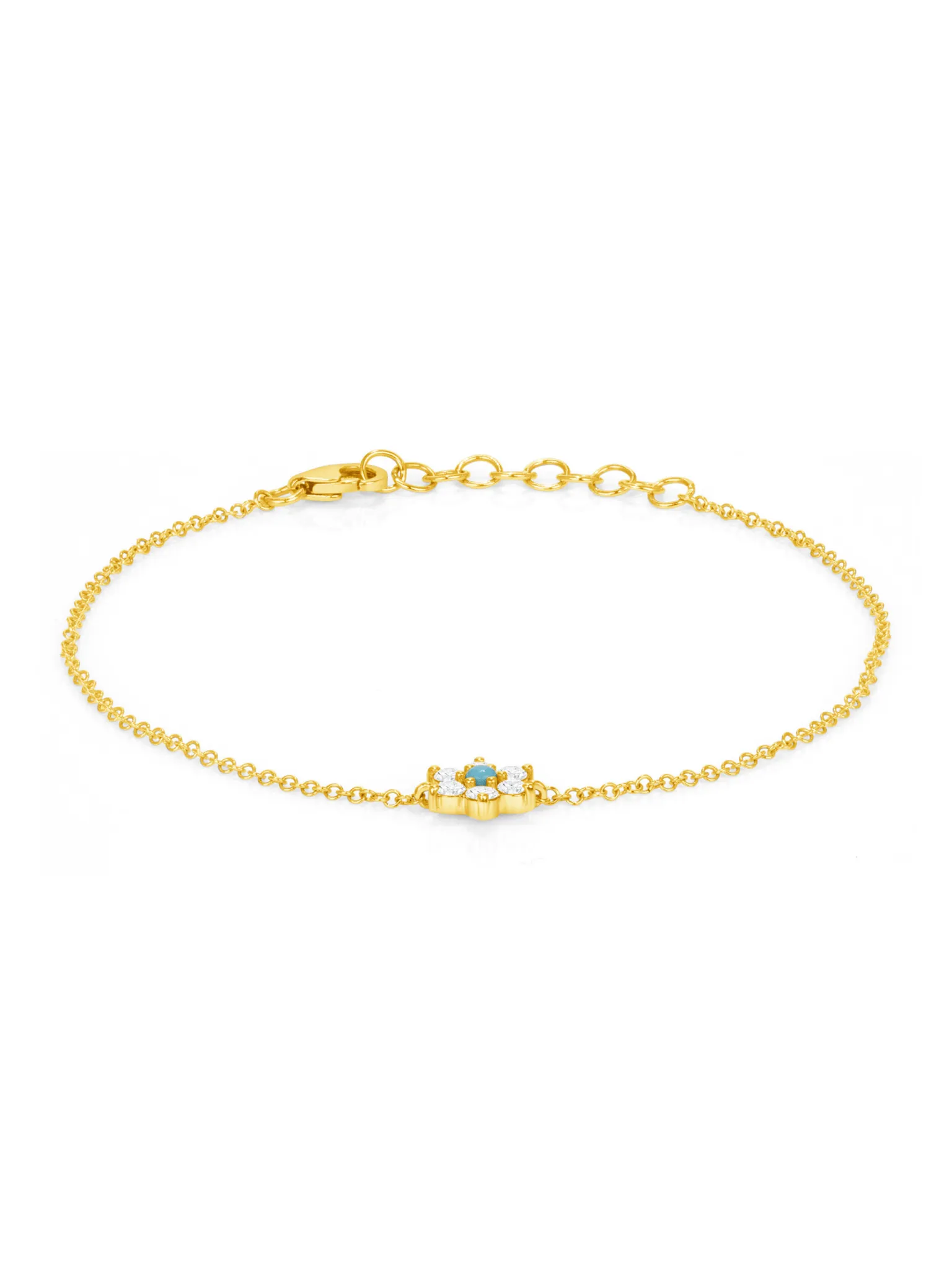 Amy Turquoise Flower Chain Bracelet 14K