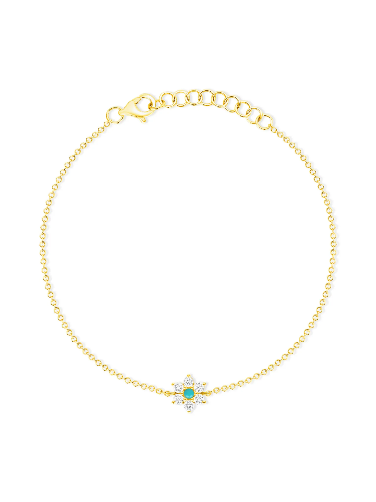 Amy Turquoise Flower Chain Bracelet 14K