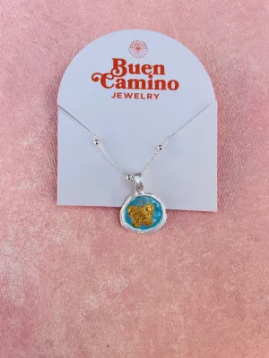 Aqua and 24k Gold Butterfly Pendant