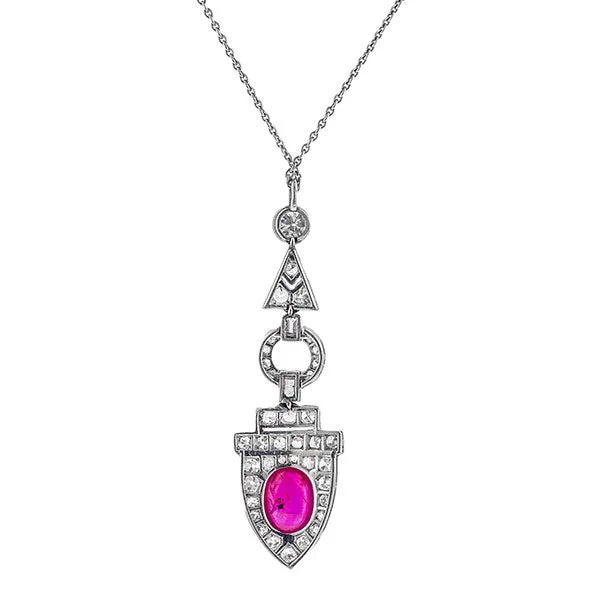 Art Deco Ruby & Diamond Pendant Necklace