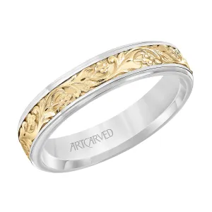 ArtCarved Two-Tone Scroll Design Comfort Fit Wedding Band 5mm - Size 4