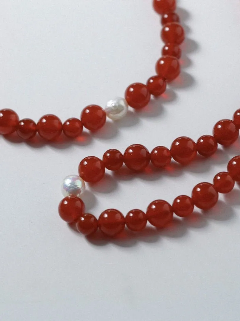 Baroque Pearl Red  Agate Necklace