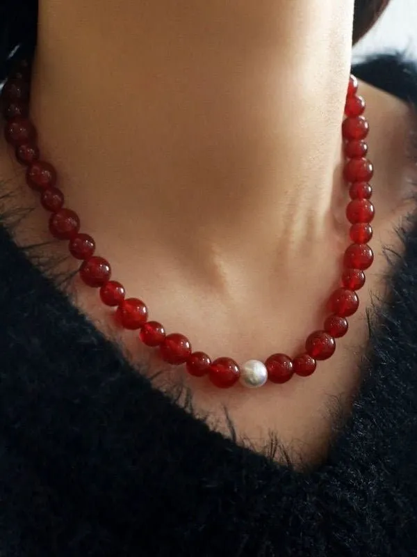 Baroque Pearl Red  Agate Necklace