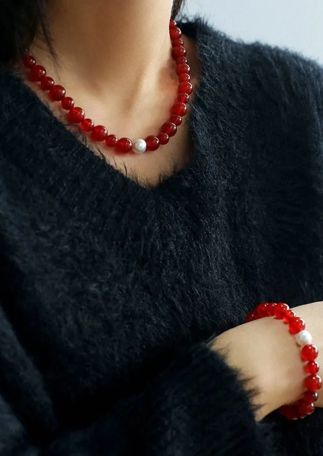 Baroque Pearl Red  Agate Necklace