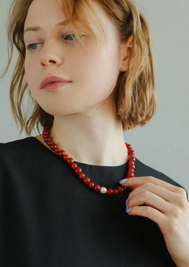 Baroque Pearl Red  Agate Necklace