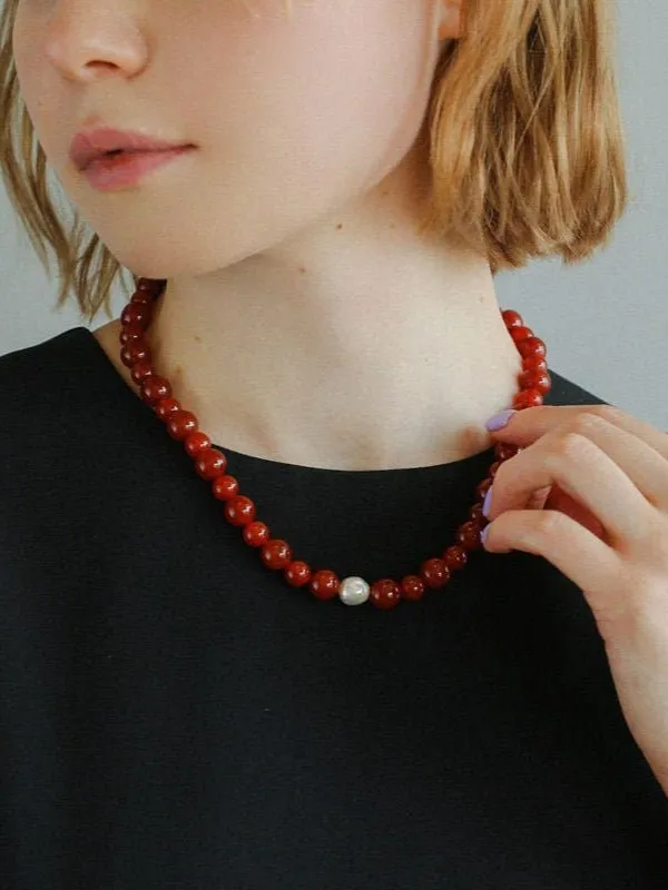 Baroque Pearl Red  Agate Necklace