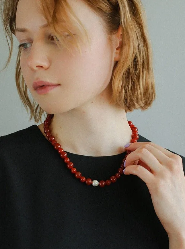 Baroque Pearl Red  Agate Necklace