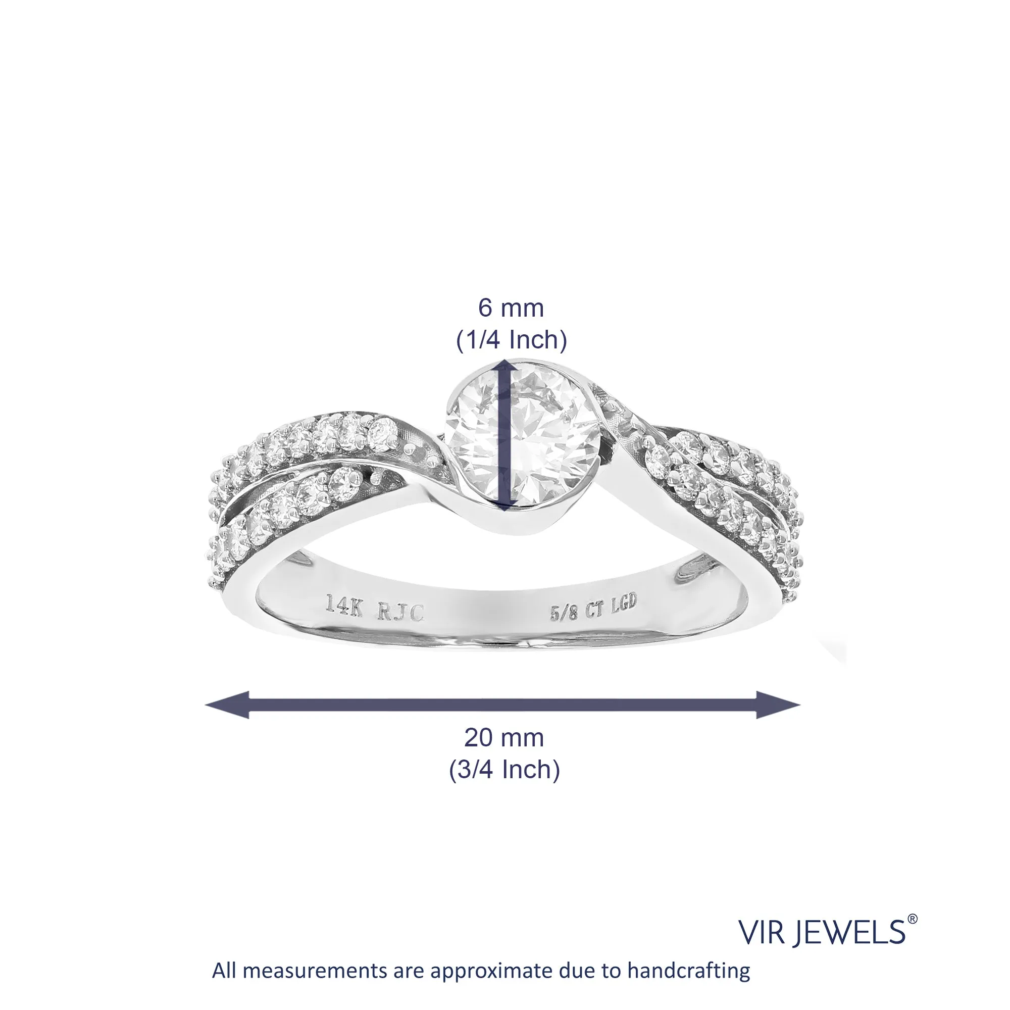 Bezel Solitaire Lab Grown Diamond Engagement Rings 14K White Gold