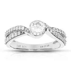 Bezel Solitaire Lab Grown Diamond Engagement Rings 14K White Gold