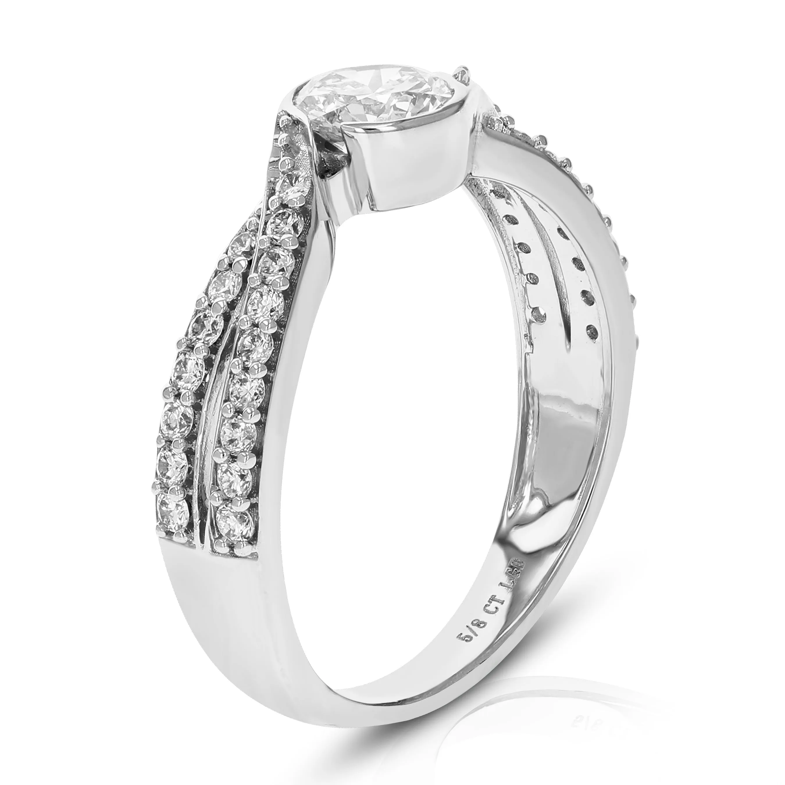 Bezel Solitaire Lab Grown Diamond Engagement Rings 14K White Gold