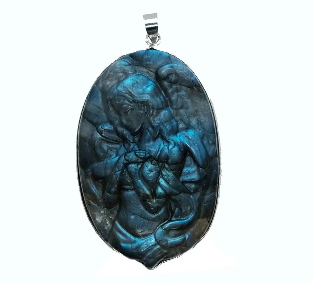 Carved Labradorite Crystal Guardian Angel Pendant