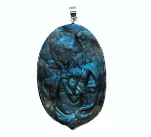 Carved Labradorite Crystal Guardian Angel Pendant