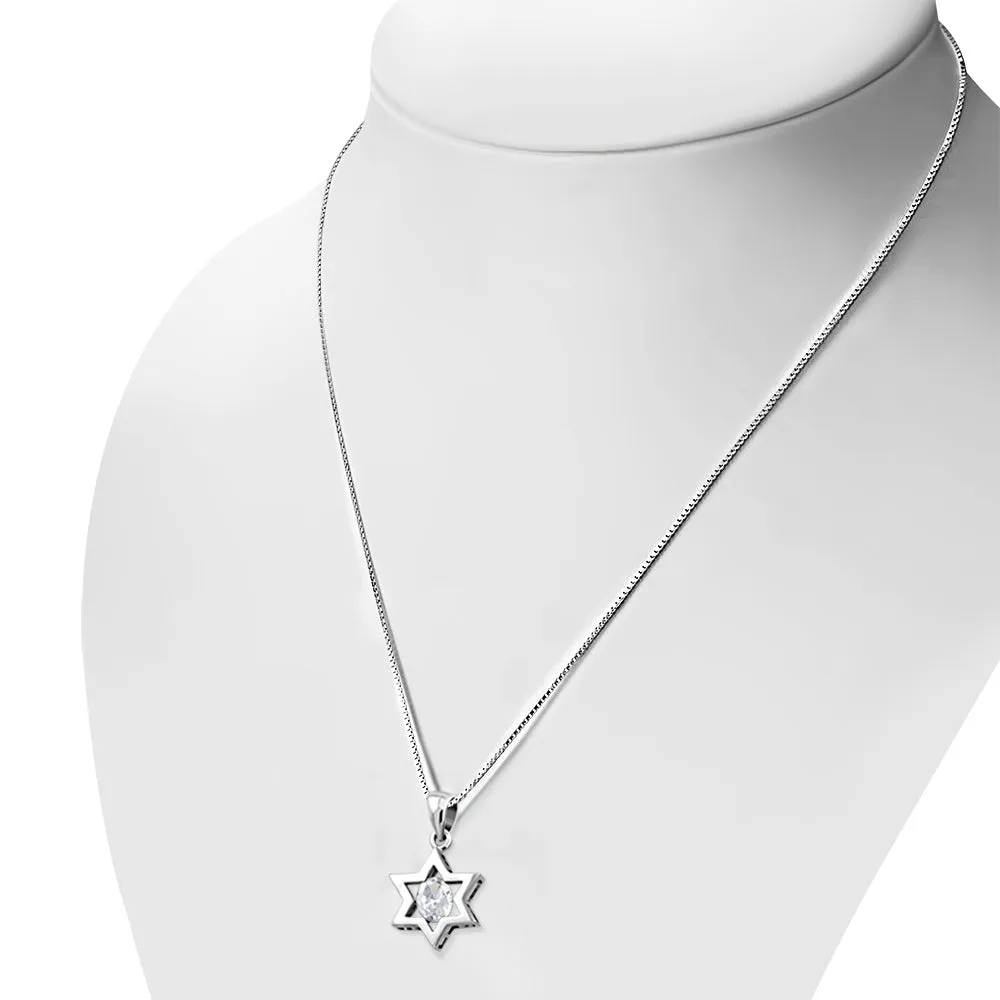 Clear CZ Star of David Silver Pendant