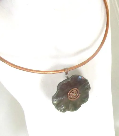 Copper Choker Handmade Rich Brown Raku Pendant