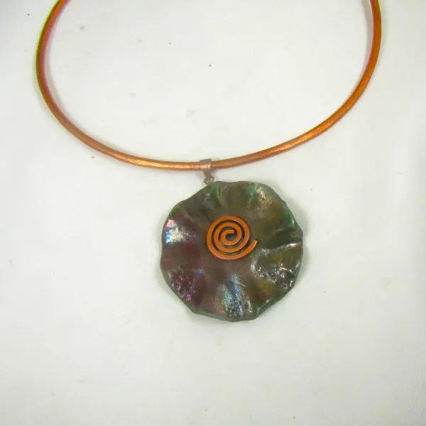 Copper Choker Handmade Rich Brown Raku Pendant