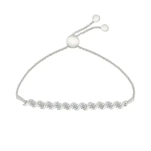 Created White Sapphire Sterling Silver Swirl Bolo Bracelet