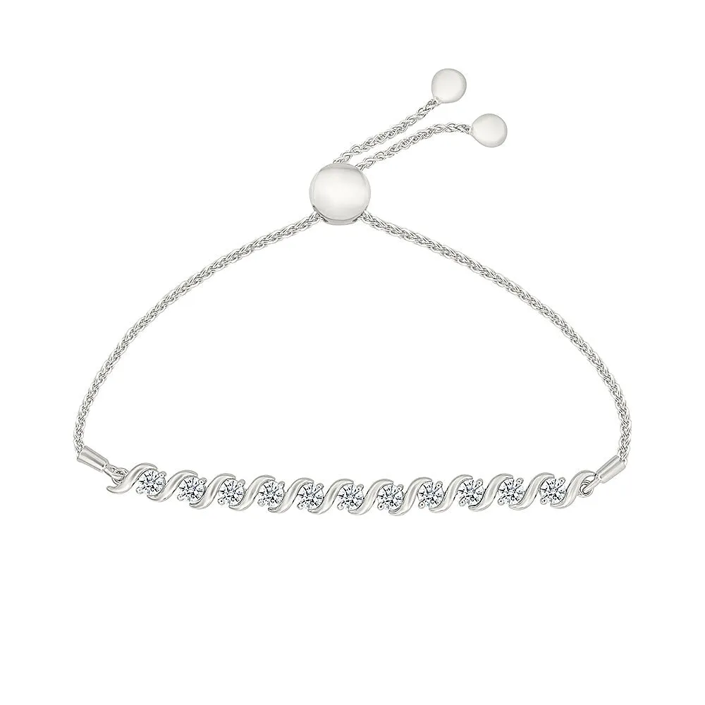 Created White Sapphire Sterling Silver Swirl Bolo Bracelet