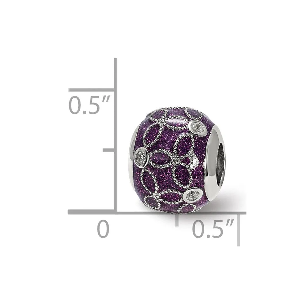 Czs Sparkling Purple Enameled Charm Bead in Sterling Silver