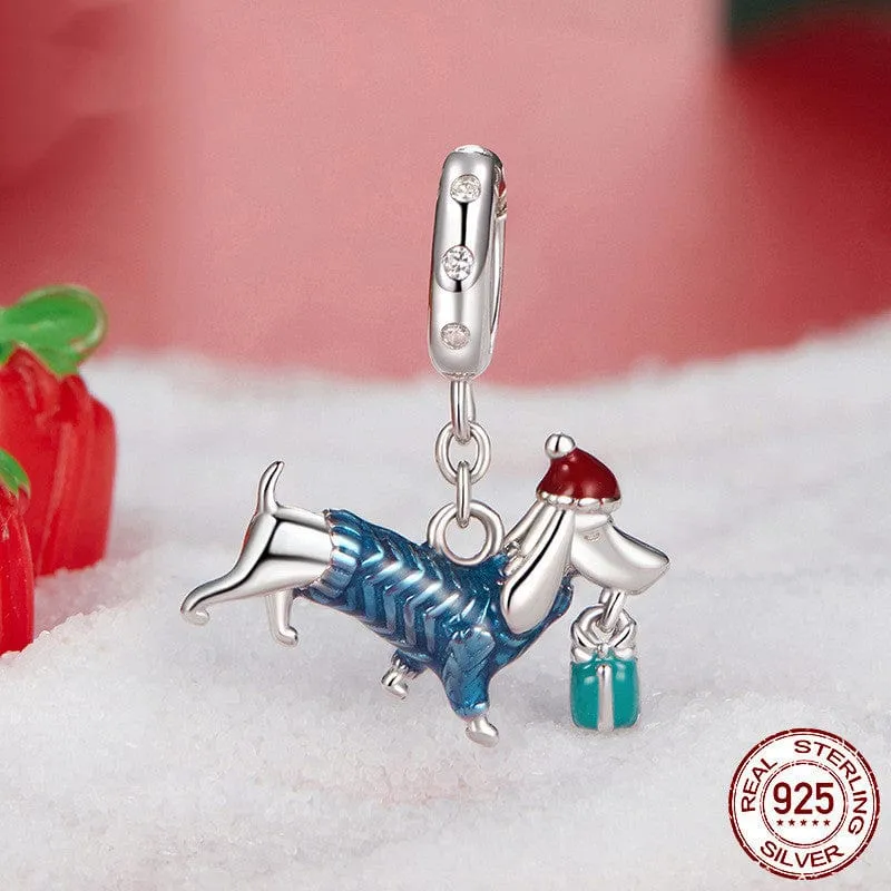 Dachshund Santa Sterling Silver Charm