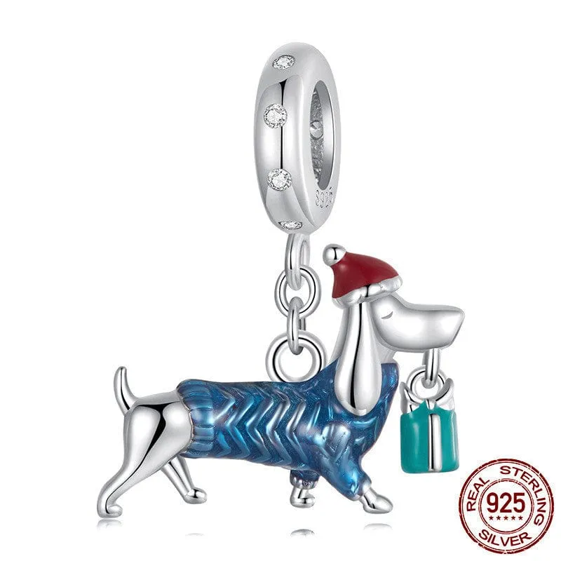 Dachshund Santa Sterling Silver Charm