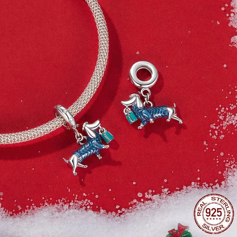 Dachshund Santa Sterling Silver Charm