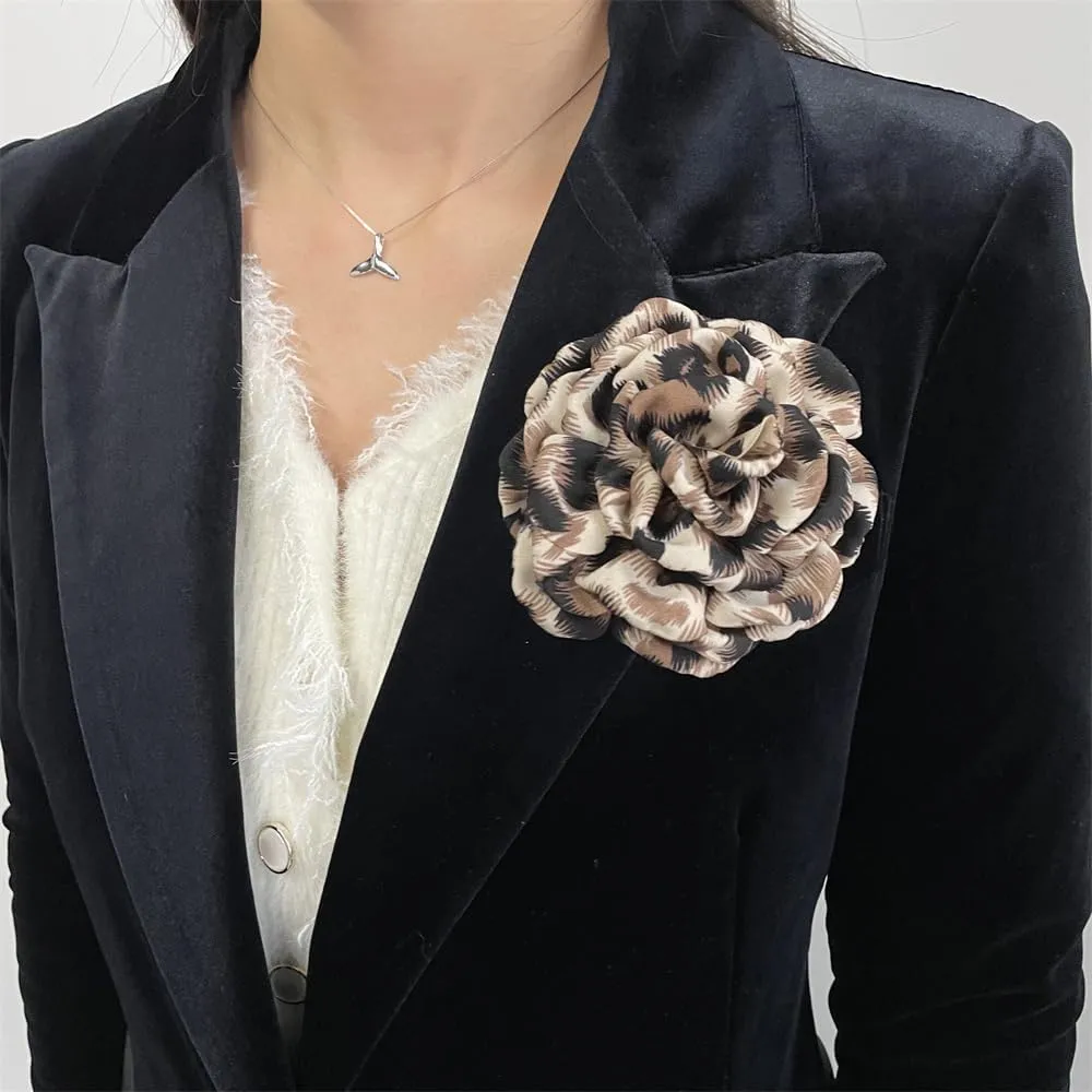 Dainty Leopard Rose Flower Brooch Lapel Pins for Women Elegant Handmade Flower Pins Wedding Party Dance Clothes Accessories Jewelry Gifts 100mm
