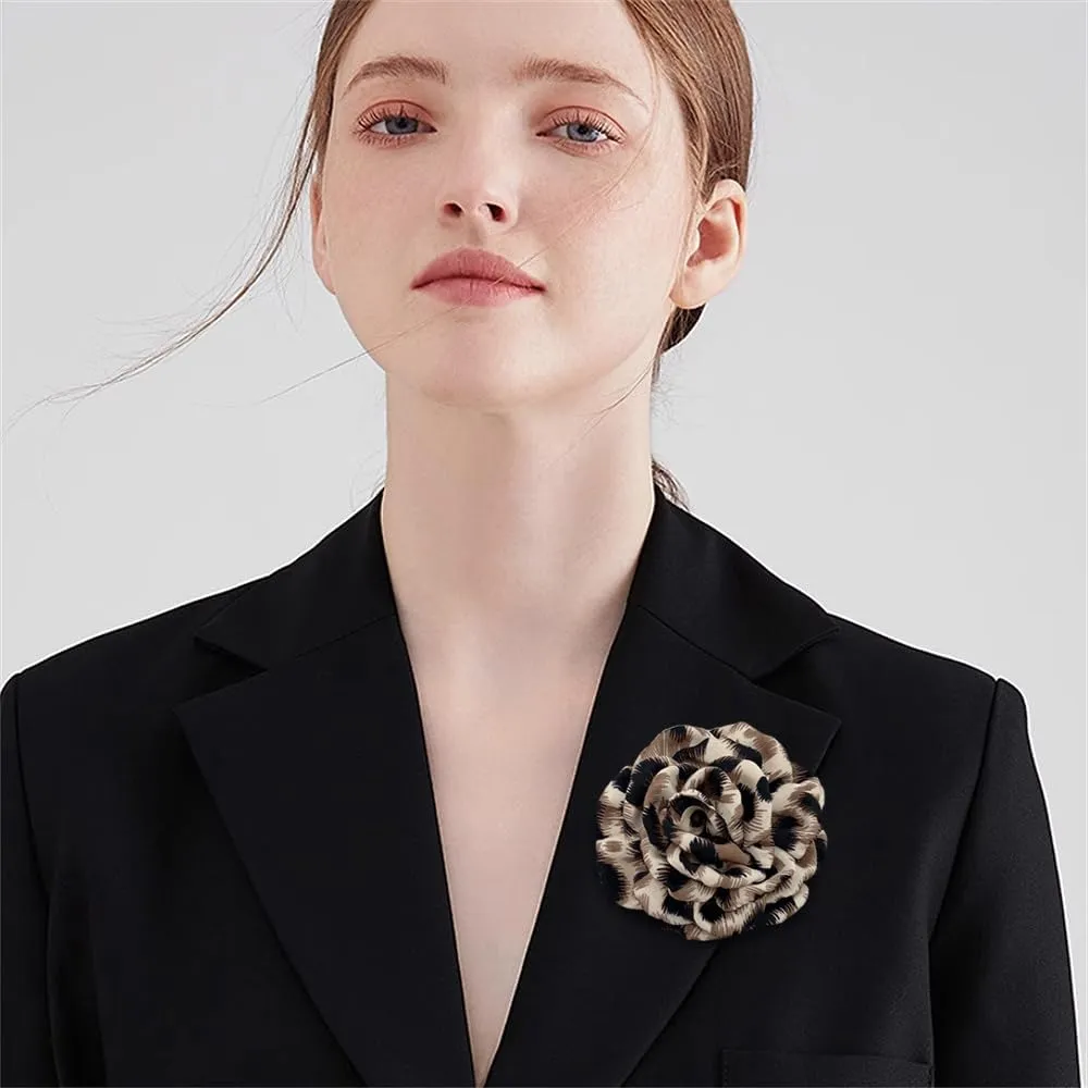 Dainty Leopard Rose Flower Brooch Lapel Pins for Women Elegant Handmade Flower Pins Wedding Party Dance Clothes Accessories Jewelry Gifts 100mm