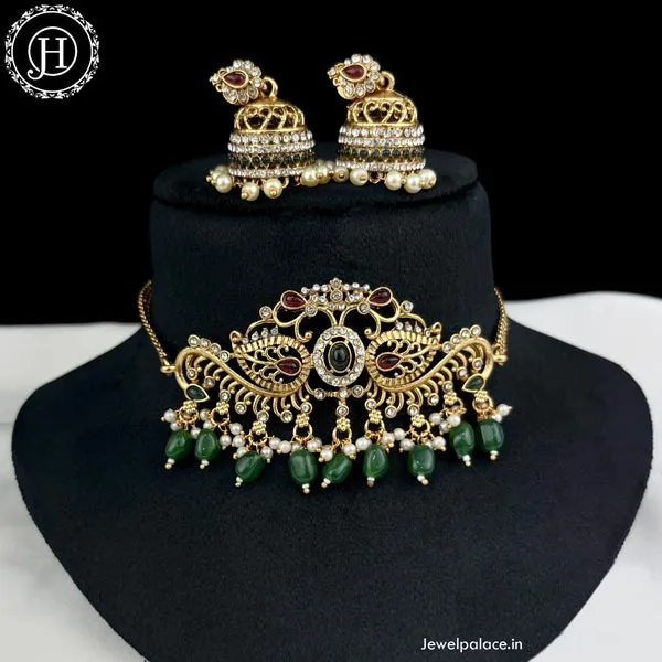 Designer Peacock Design Kemp Stone Necklace JH3657