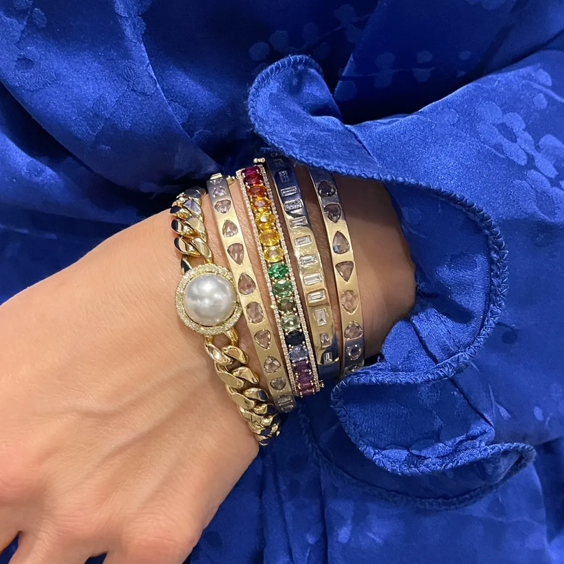 Diamond and Sapphire Rainbow Hinge Cuff Bracelet