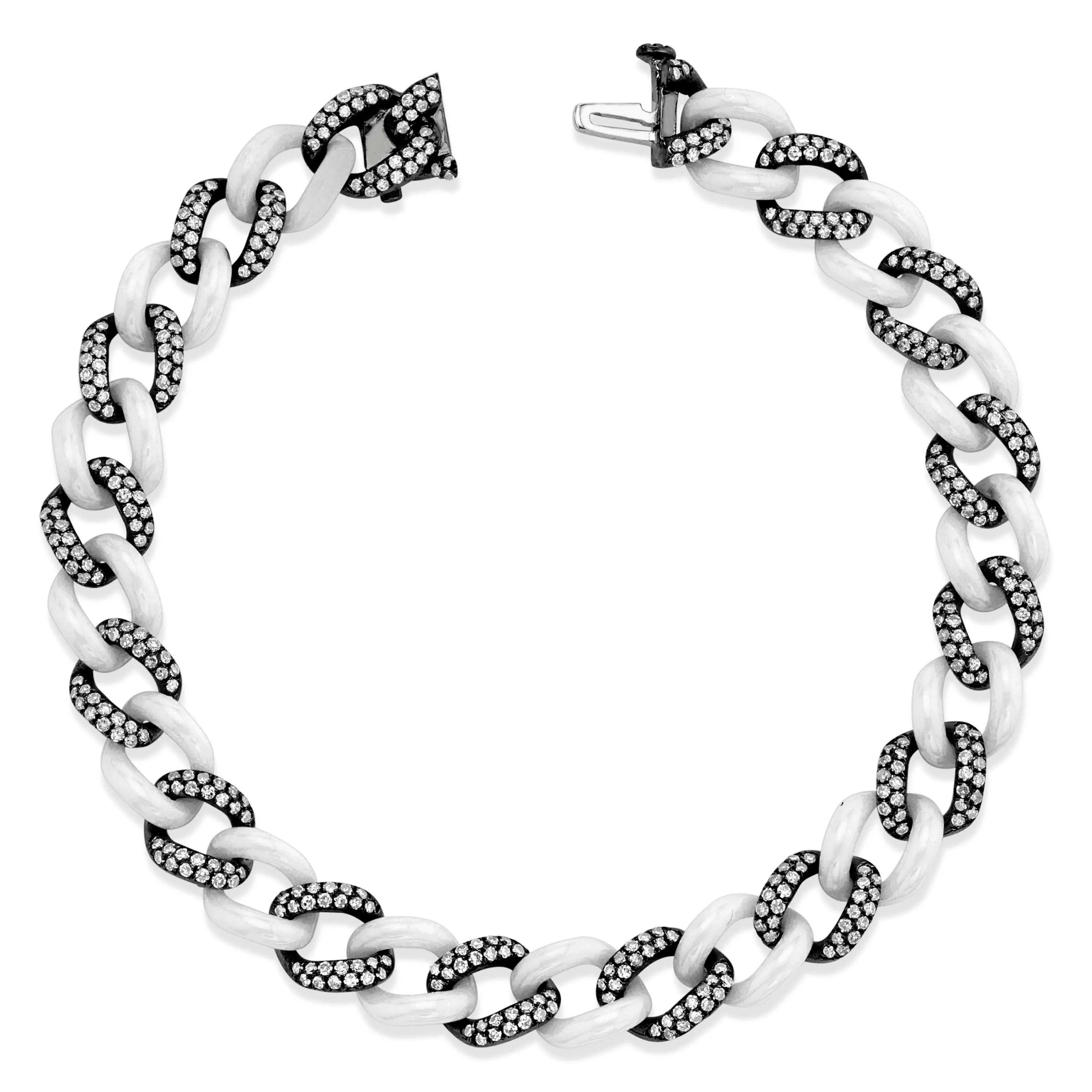 DIAMOND PAVE & WHITE CERAMIC MEDIUM LINK BRACELET