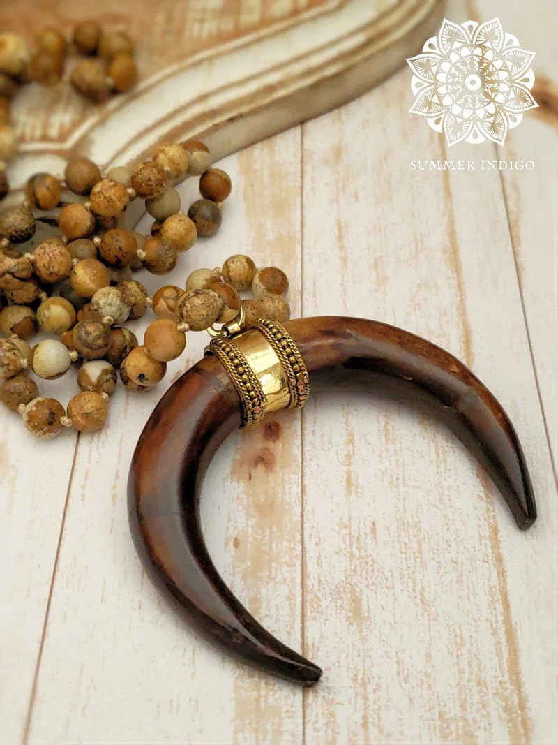 Double Horn Pendant - Dark Brown