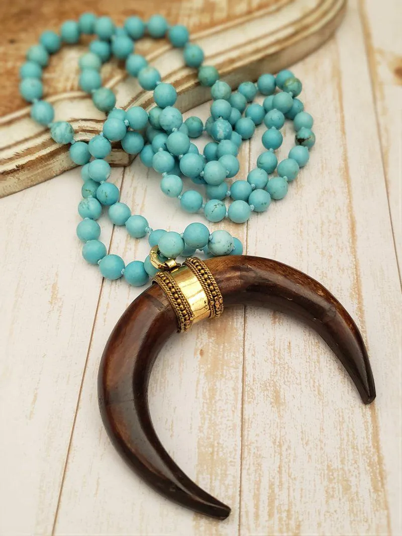 Double Horn Pendant - Dark Brown
