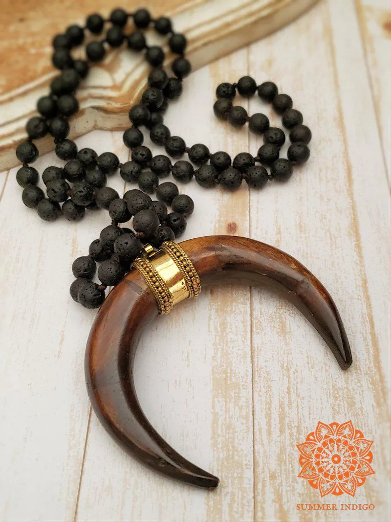 Double Horn Pendant - Dark Brown