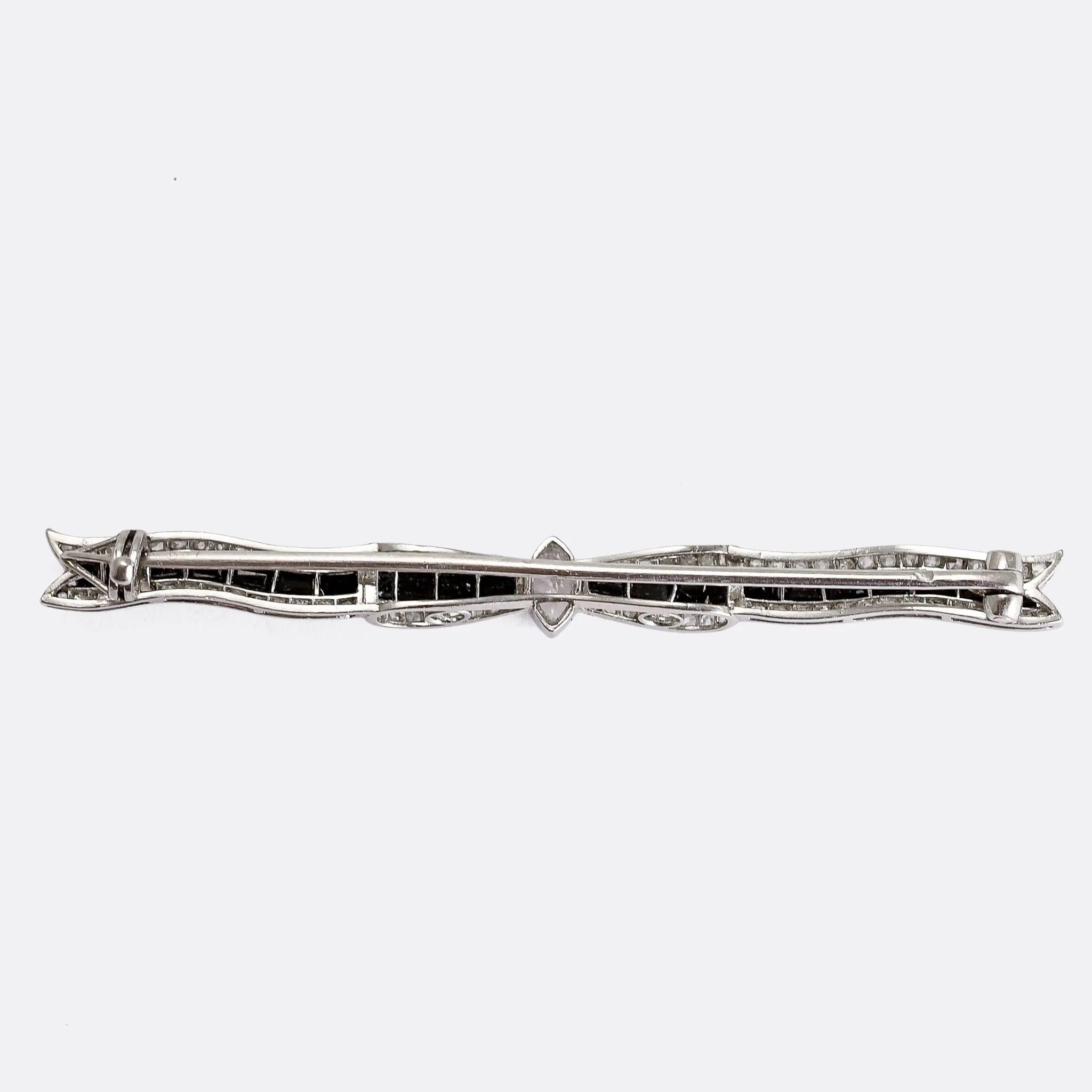 Edwardian Diamond & Onyx Bow Brooch