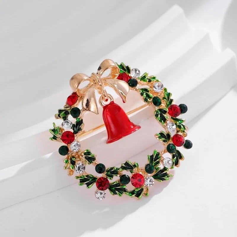 Elegant Christmas Cartoon Character Bell Fish Alloy Inlay Rhinestones Women's Brooches